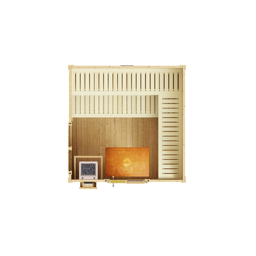 Premium-Saunahaus 'Kuopio 1' anthrazit 9,0 kW BioS-Ofen Steuerung Holztür Fenster 263 x 298 x 253 cm