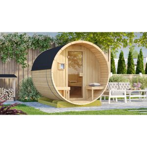 Fasssauna '198 Sparset 2' natur 9,0 kW OS-Ofen Steuerung Glastür 210,5 x 255,5 x 217,5 cm