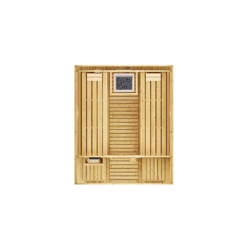 Fasssauna '198 Sparset 2' natur 9,0 kW BioS-Ofen Steuerung Glastür 210,5 x 255,5 x 217,5 cm