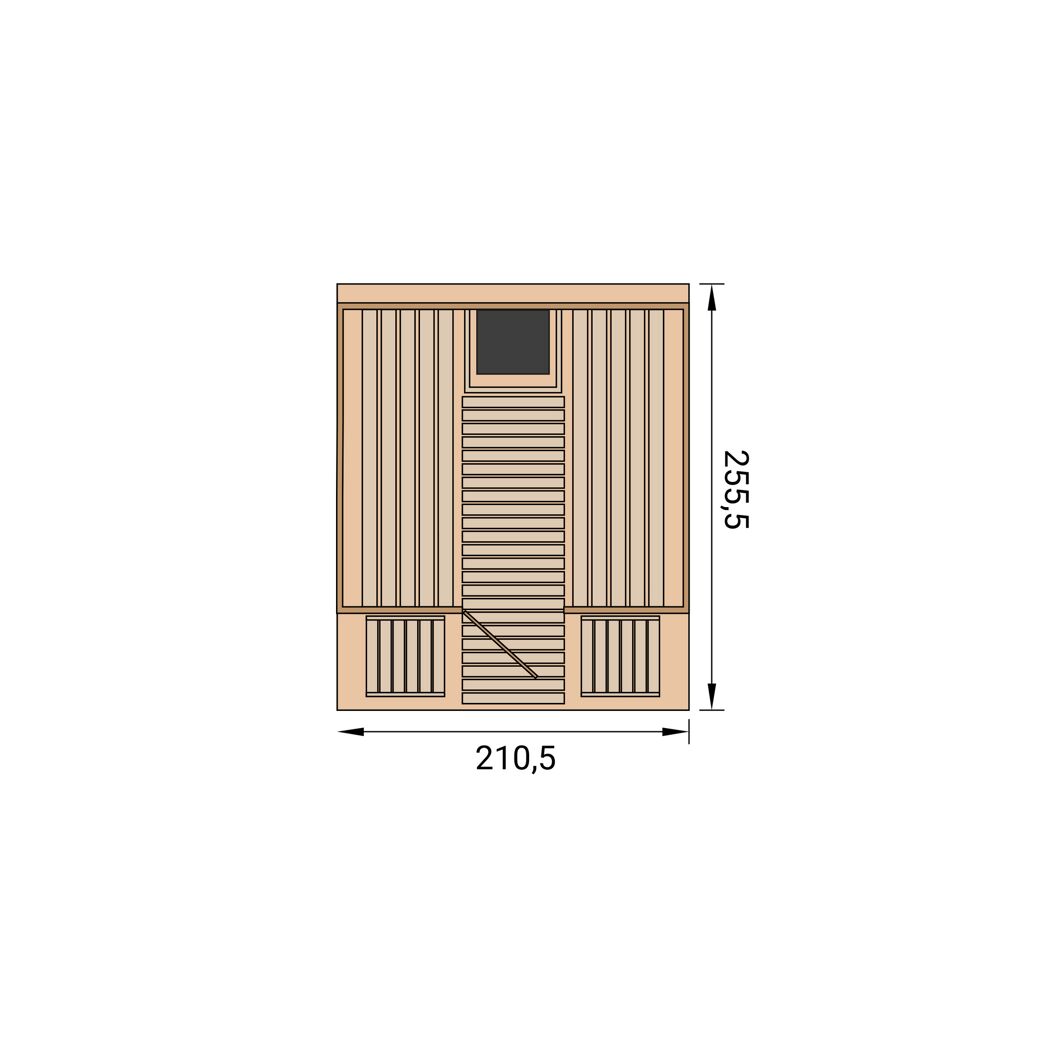 Fasssauna '198 Sparset 2' natur 9,0 kW BioS-Ofen Steuerung Glastür 210,5 x 255,5 x 217,5 cm