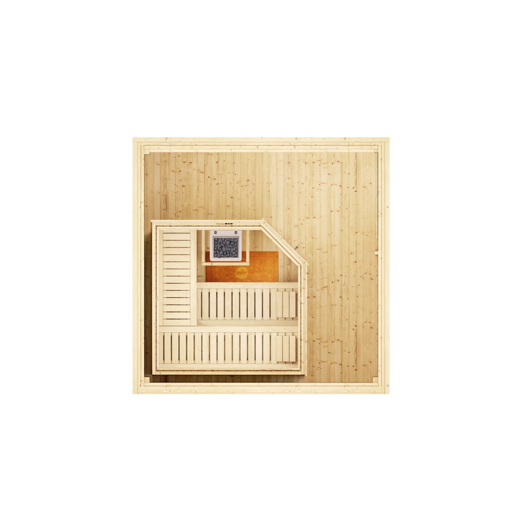 Design-Saunahaus '412' graphitgrau mit Sauna Varberg 3, Steuerung 9,0 kW Kompakt-Ofen 320 x 320 x 239 cm
