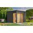 Design-Saunahaus '412' graphitgrau mit Sauna Varberg 3, Steuerung 7,5 kW BioS-Ofen 320 x 320 x 239 cm