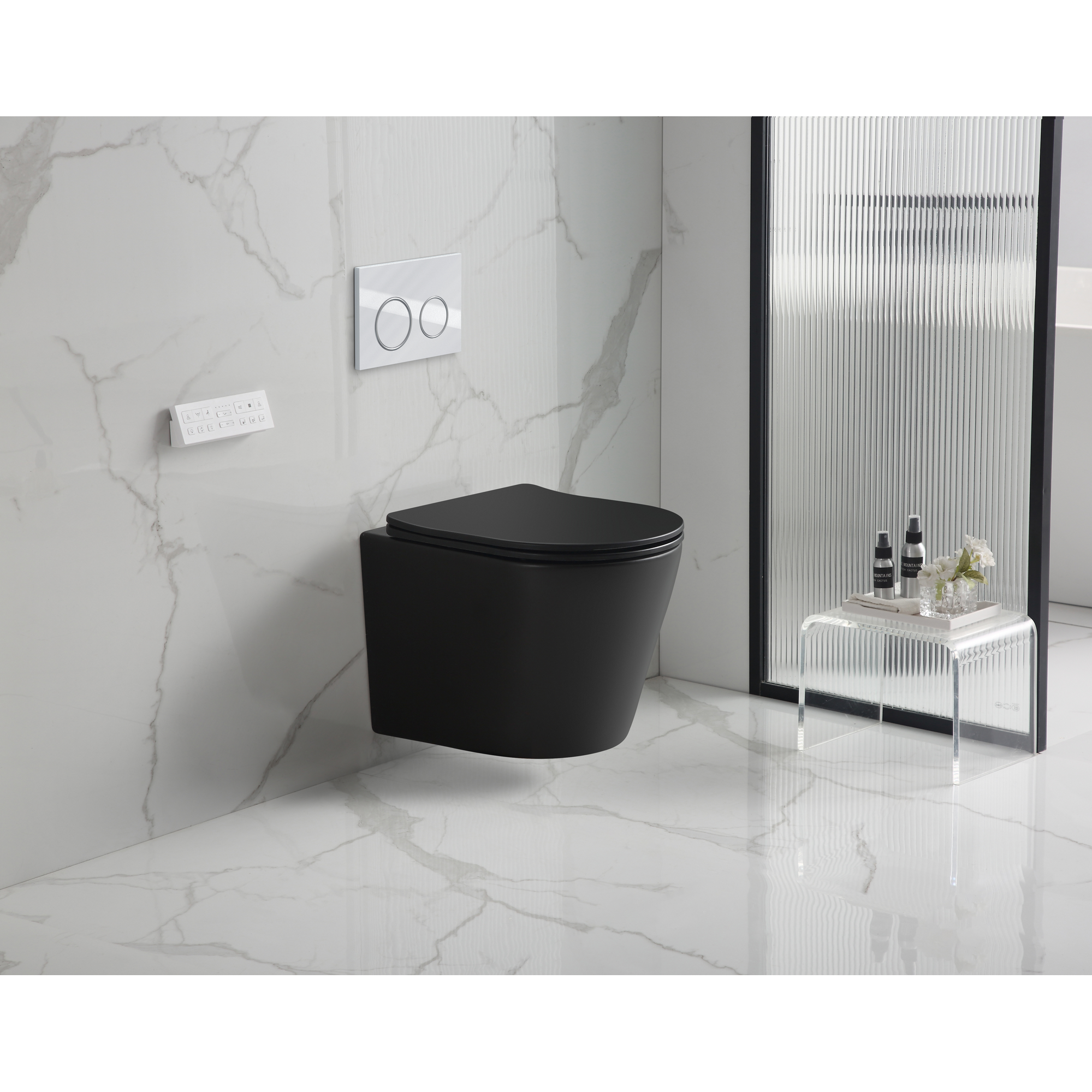 Wand-WC-Set 'Nakia' mit WC-Sitz spülrandlos schwarz 35 x 36 x 48 cm
