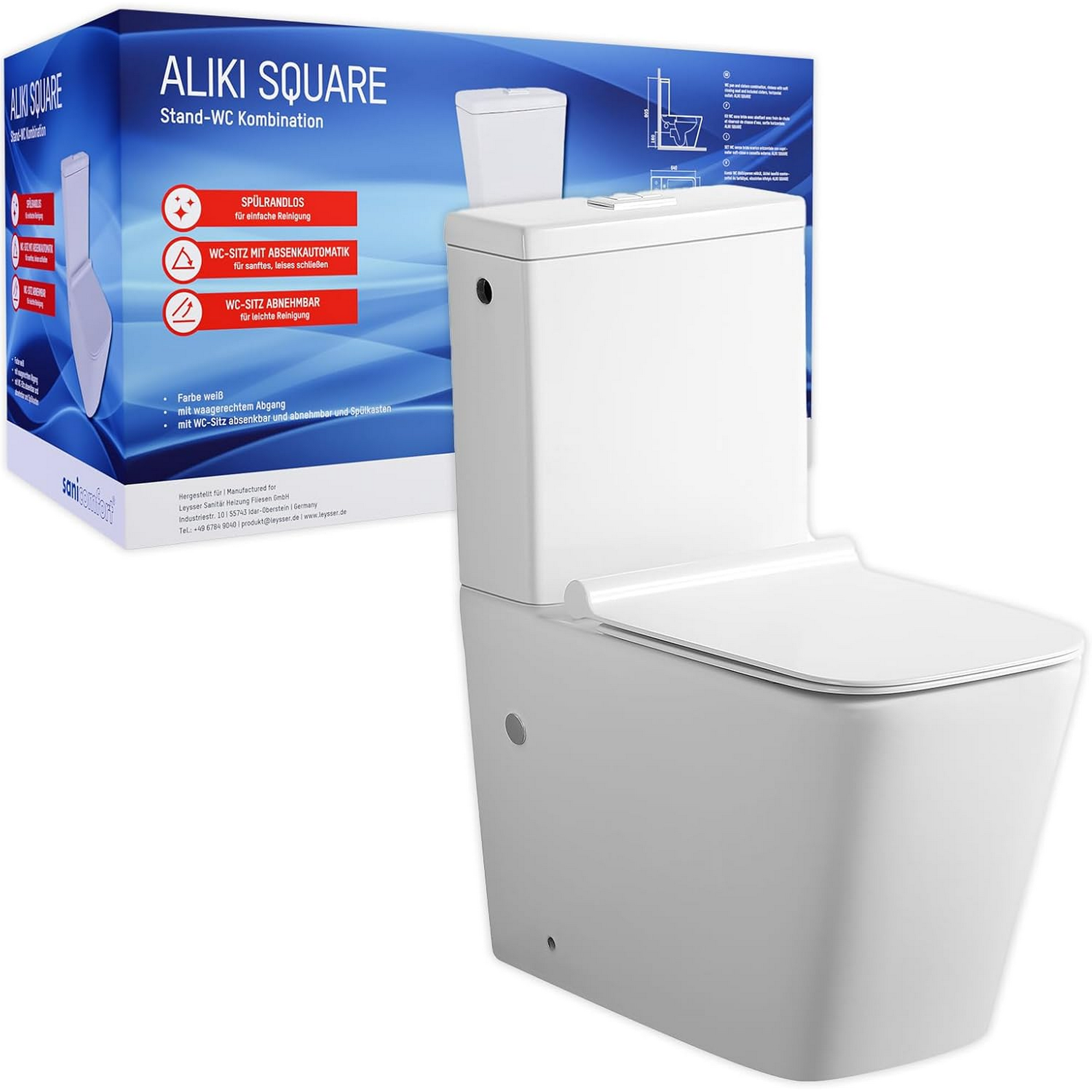 Stand-WC 'Aliki Square' inklusive WC-Sitz, spülrandlos