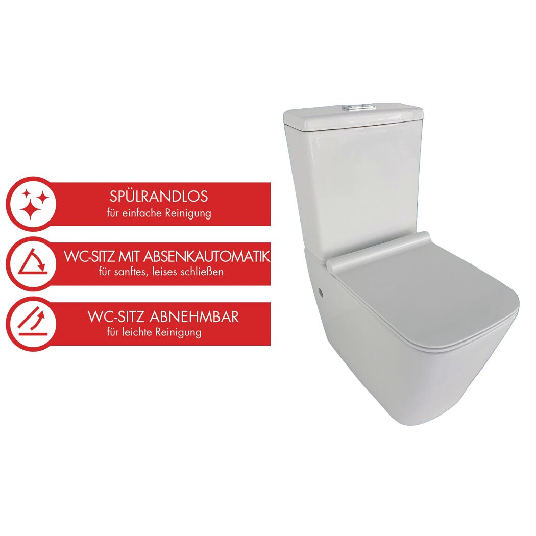 Stand-WC-Set spülrandlos 'Aliki Square' inklusive WC-Sitz weiß