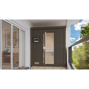 Saunahaus 'Bosco 0' terragrau 9 kW Bio-Ofen externe Steuerung 196 x 113 x 228 cm