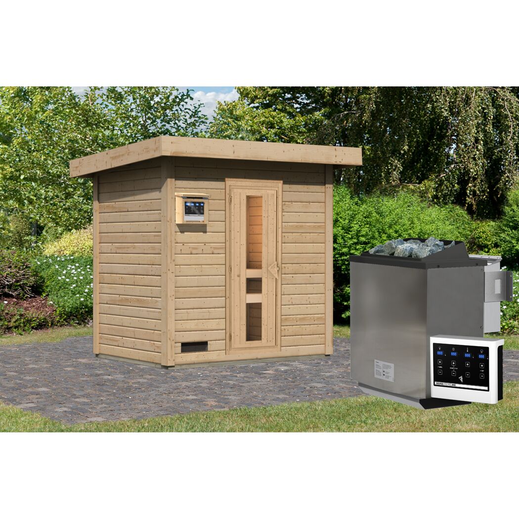Saunahaus 'Bosco 1' naturbelassen 9 kW Bio-Ofen externe Steuerung 196 x 146 x 228 cm