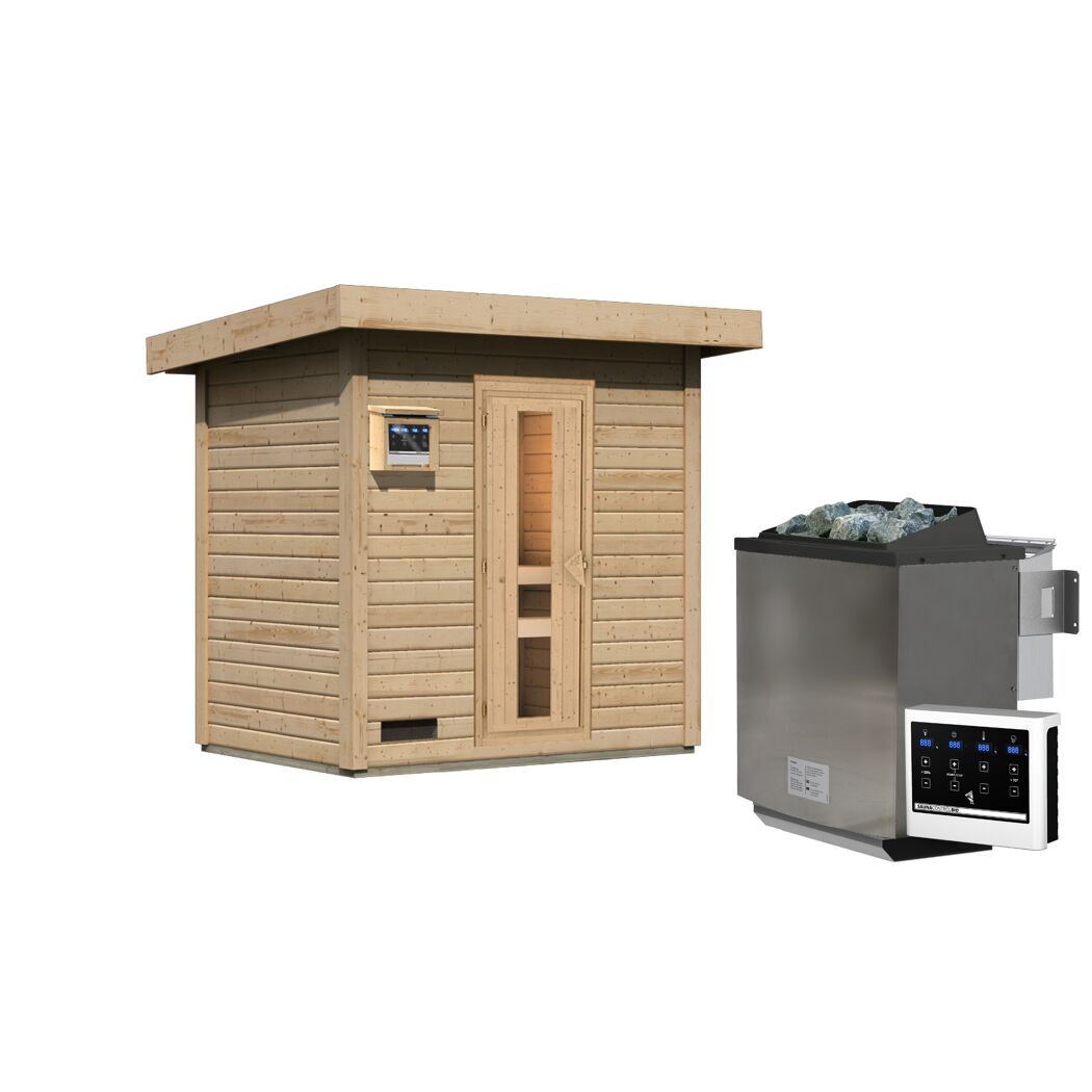 Saunahaus 'Bosco 1' naturbelassen 9 kW Bio-Ofen externe Steuerung 196 x 146 x 228 cm