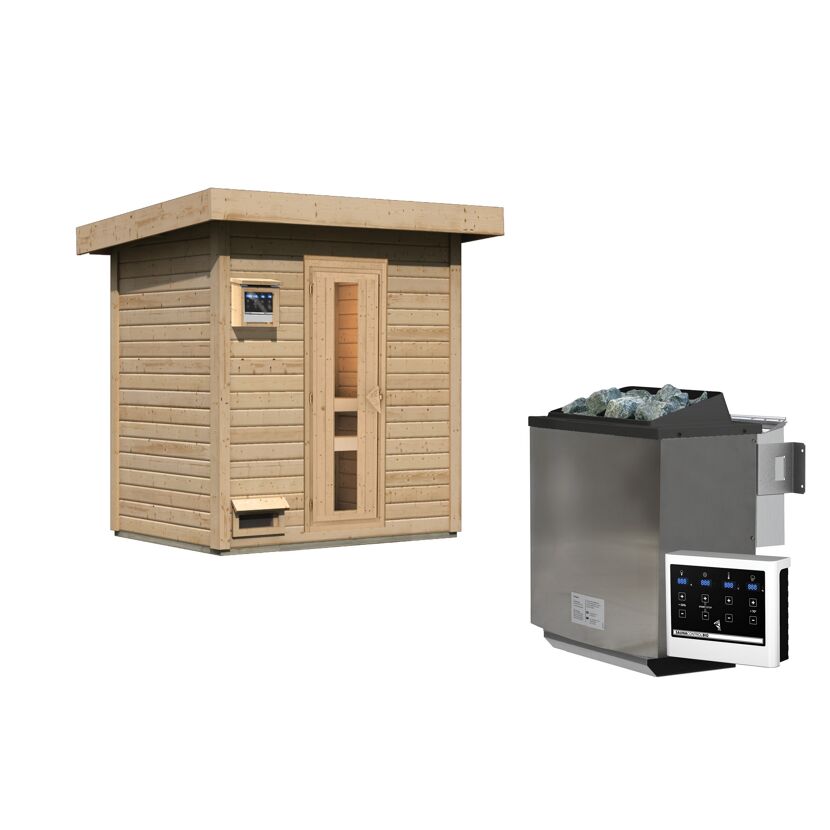 Außen-Sauna aus Holz mit Ofen