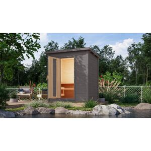 Saunahaus 'Bosco 1' terragrau 9 kW Ofen integrierte Steuerung 196 x 146 x 228 cm