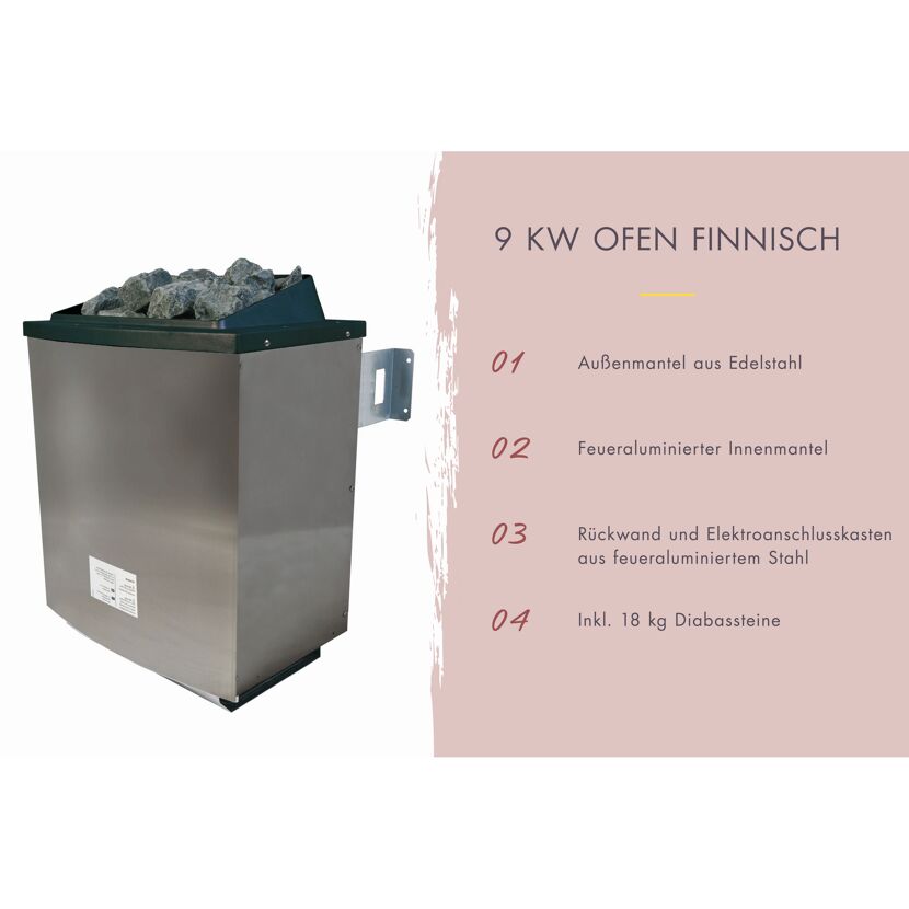 Finnischer Saunaofen aus Edelstahl mit Steinen