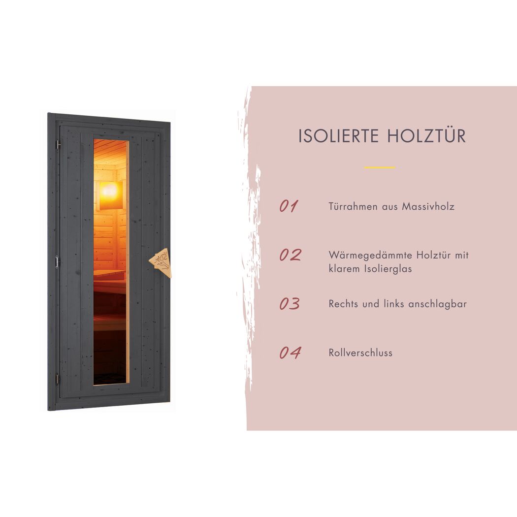 Saunahaus 'Bosco 1' terragrau 9 kW Bio-Ofen externe Steuerung 196 x 146 x 228 cm