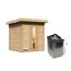 Sauna aus Holz mit Saunaofen
