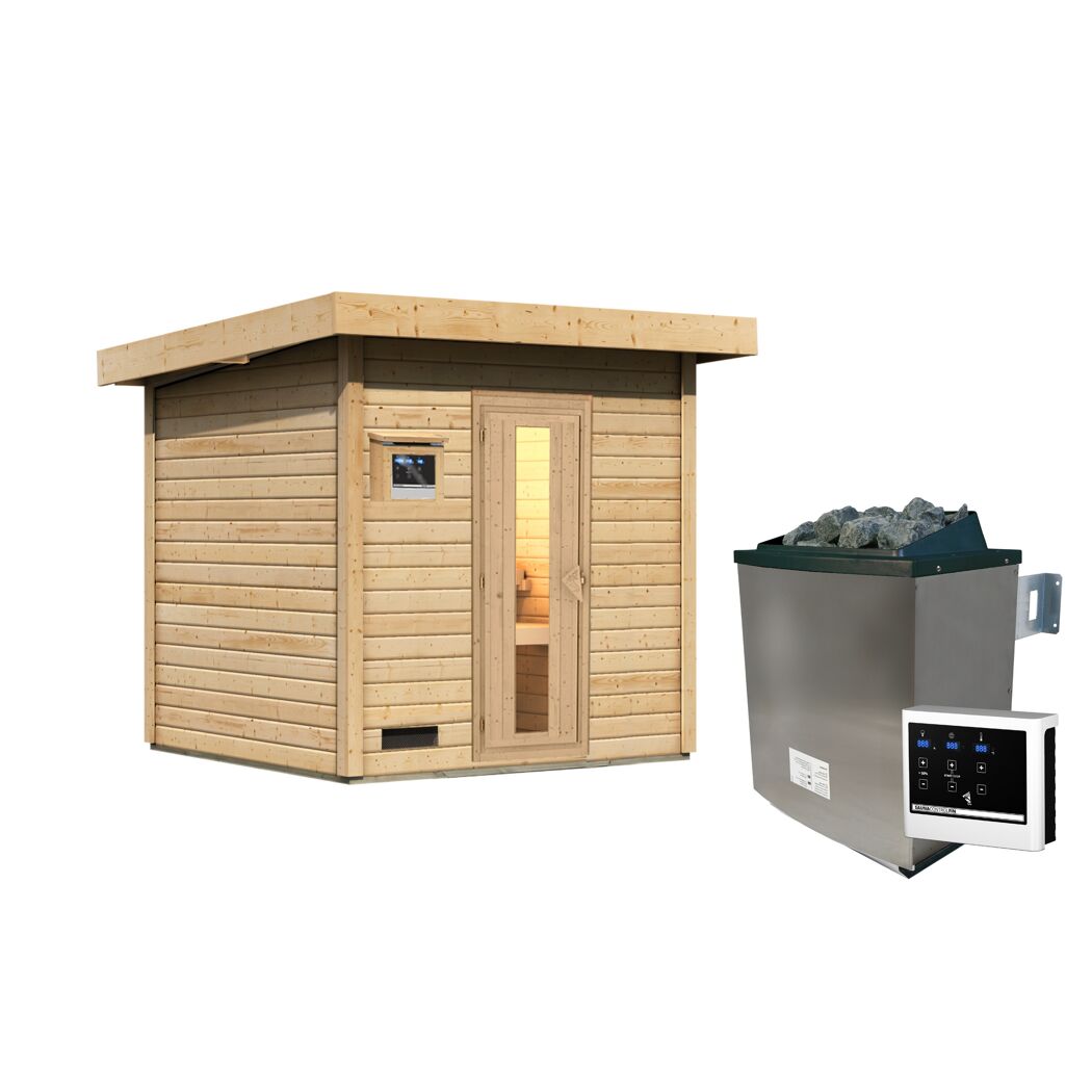 Saunahaus 'Bosco 2' naturbelassen 9 kW Ofen externe Steuerung 196 x 196 x 228 cm
