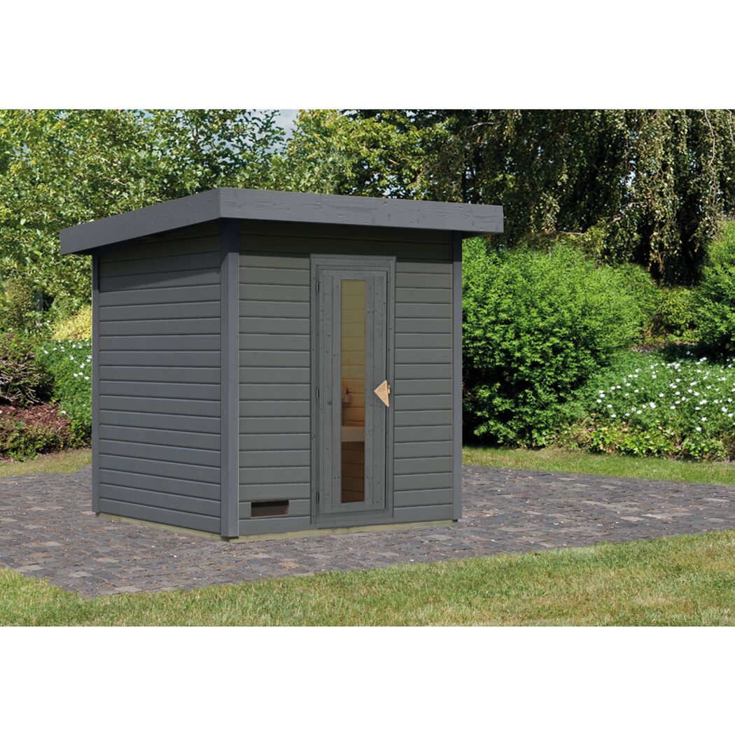 Graue Gartensauna aus Holz