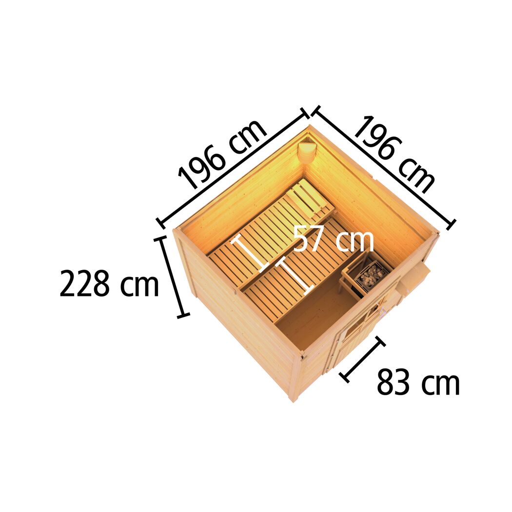 Sauna aus Holz mit Maßen