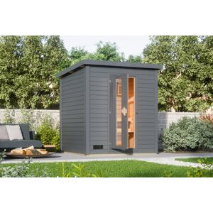 Saunahaus 'Bosco 2' terragrau 9 kW Ofen integrierte Steuerung 196 x 196 x 228 cm