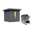 Saunahaus 'Bosco 2' terragrau 9 kW Ofen externe Steuerung 196 x 196 x 228 cm