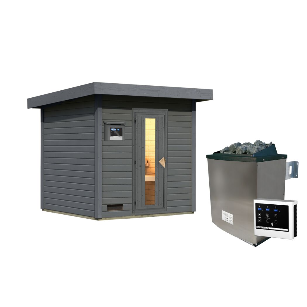 Saunahaus 'Bosco 2' terragrau 9 kW Ofen externe Steuerung 196 x 196 x 228 cm