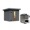 Saunahaus 'Bosco 2' terragrau 9 kW Bio-Ofen externe Steuerung 196 x 196 x 228 cm