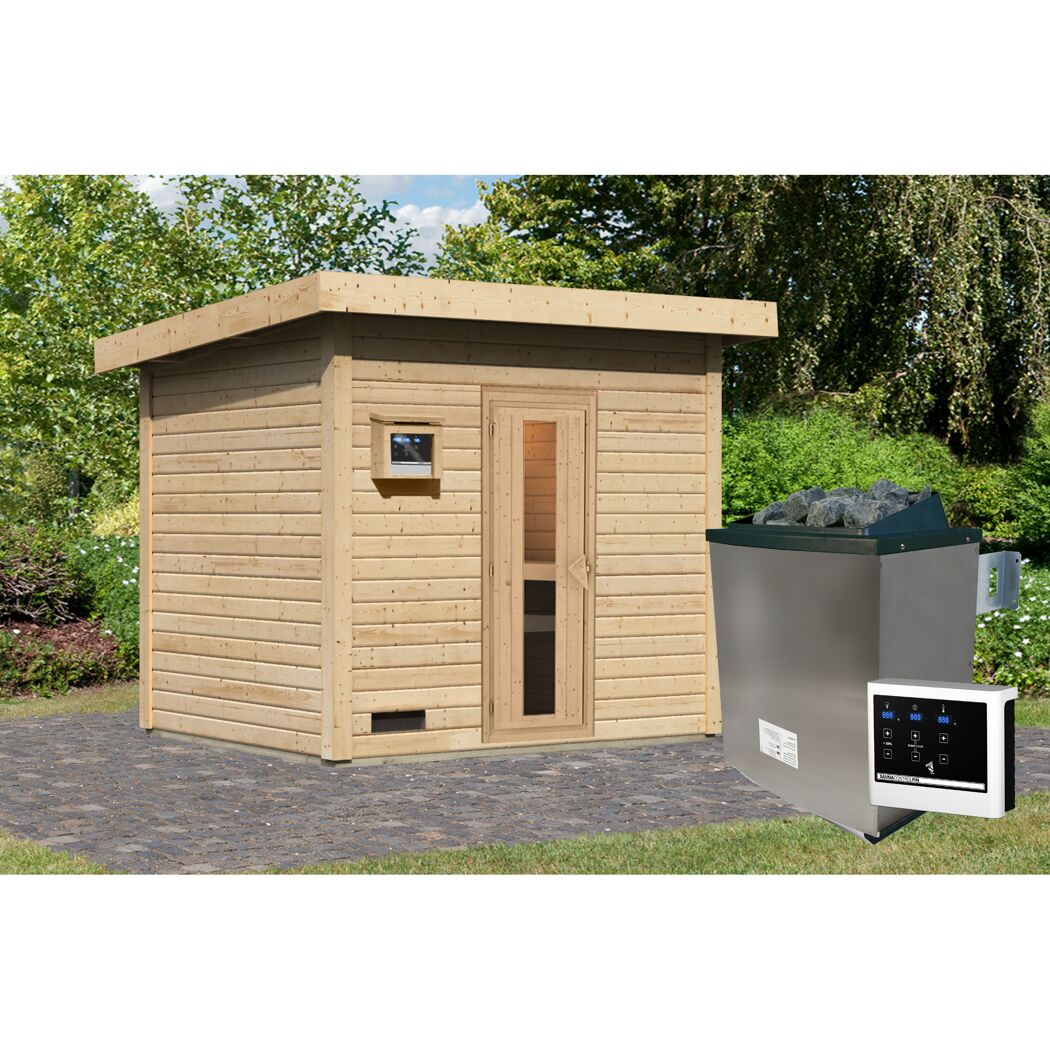 Saunahaus 'Bosco 3' naturbelassen 9 kW Ofen externe Steuerung 231 x 196 x 228 cm