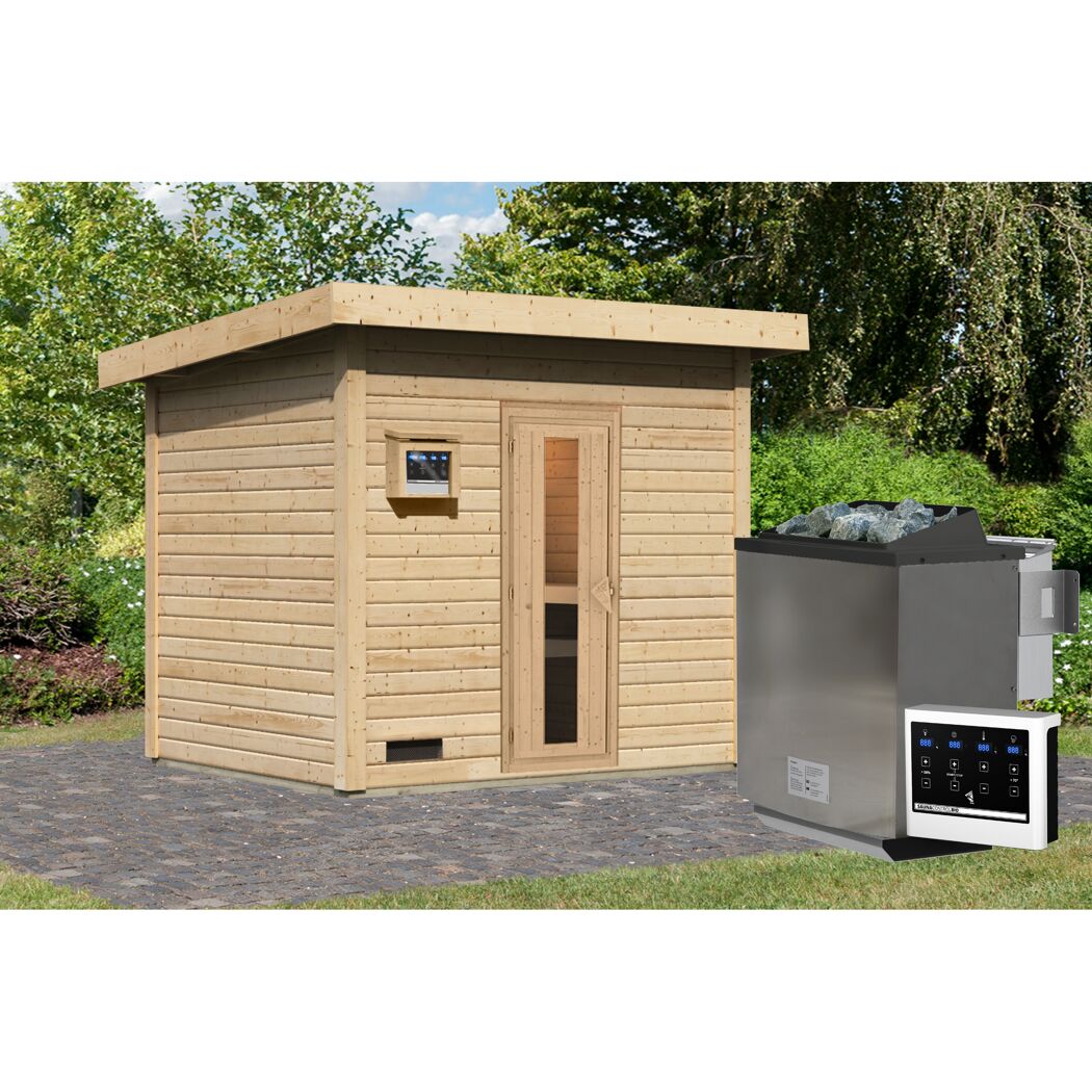 Saunahaus 'Bosco 3' naturbelassen 9 kW Bio-Ofen externe Steuerung 231 x 196 x 228 cm