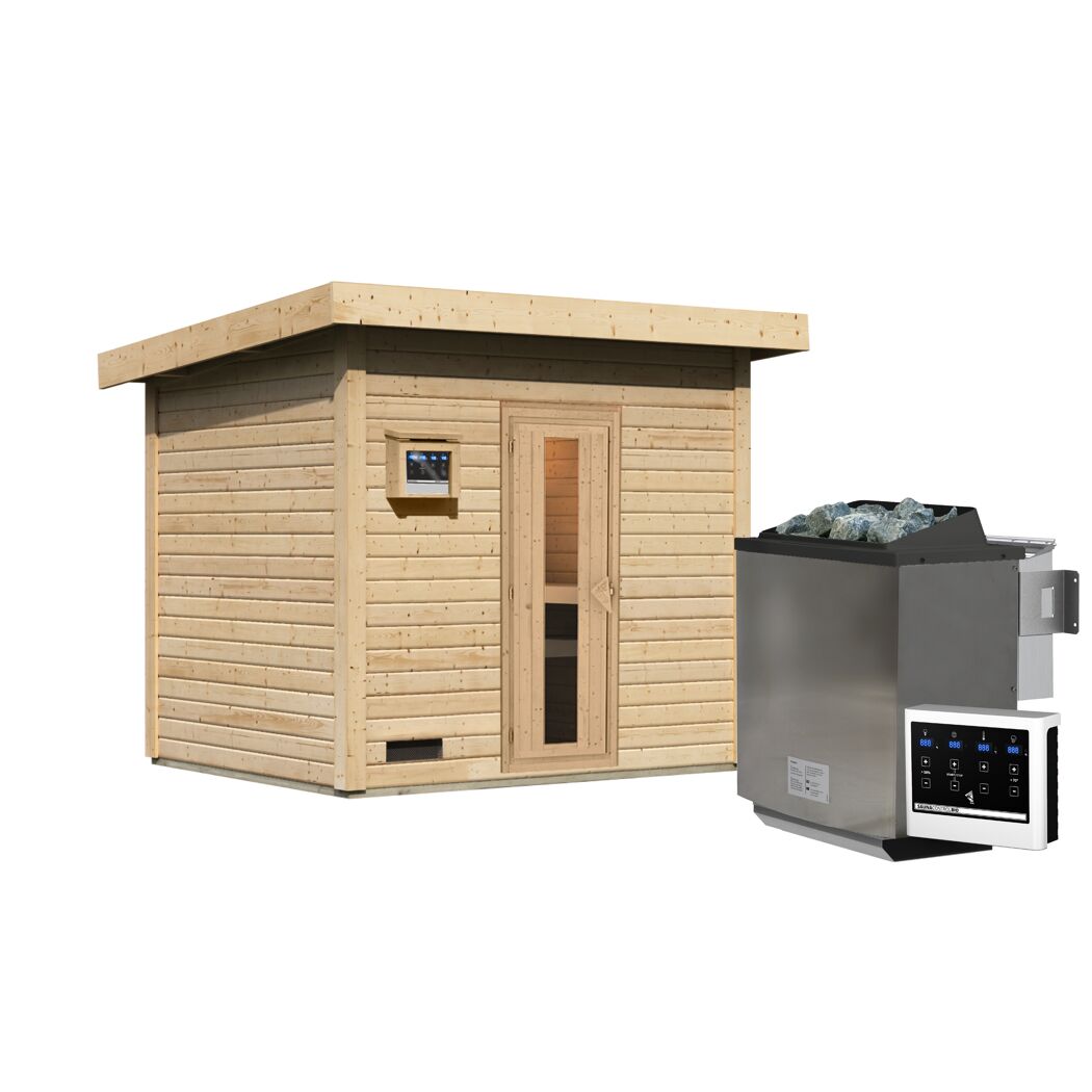 Saunahaus 'Bosco 3' naturbelassen 9 kW Bio-Ofen externe Steuerung 231 x 196 x 228 cm
