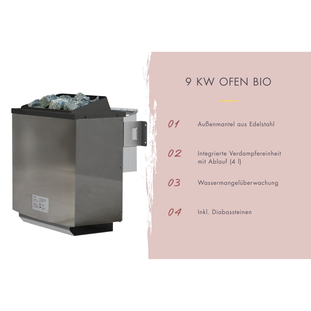 Saunahaus 'Bosco 3' naturbelassen 9 kW Bio-Ofen externe Steuerung 231 x 196 x 228 cm