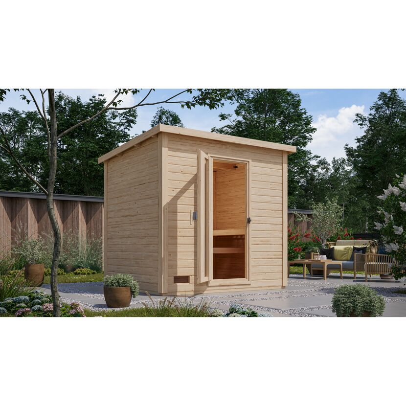 Offene Sauna aus Holz im Garten