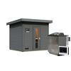 Saunahaus 'Bosco 3' terragrau Ofen 9 kW Bio-Ofen externe Steuerung 231 x 196 x 228 cm