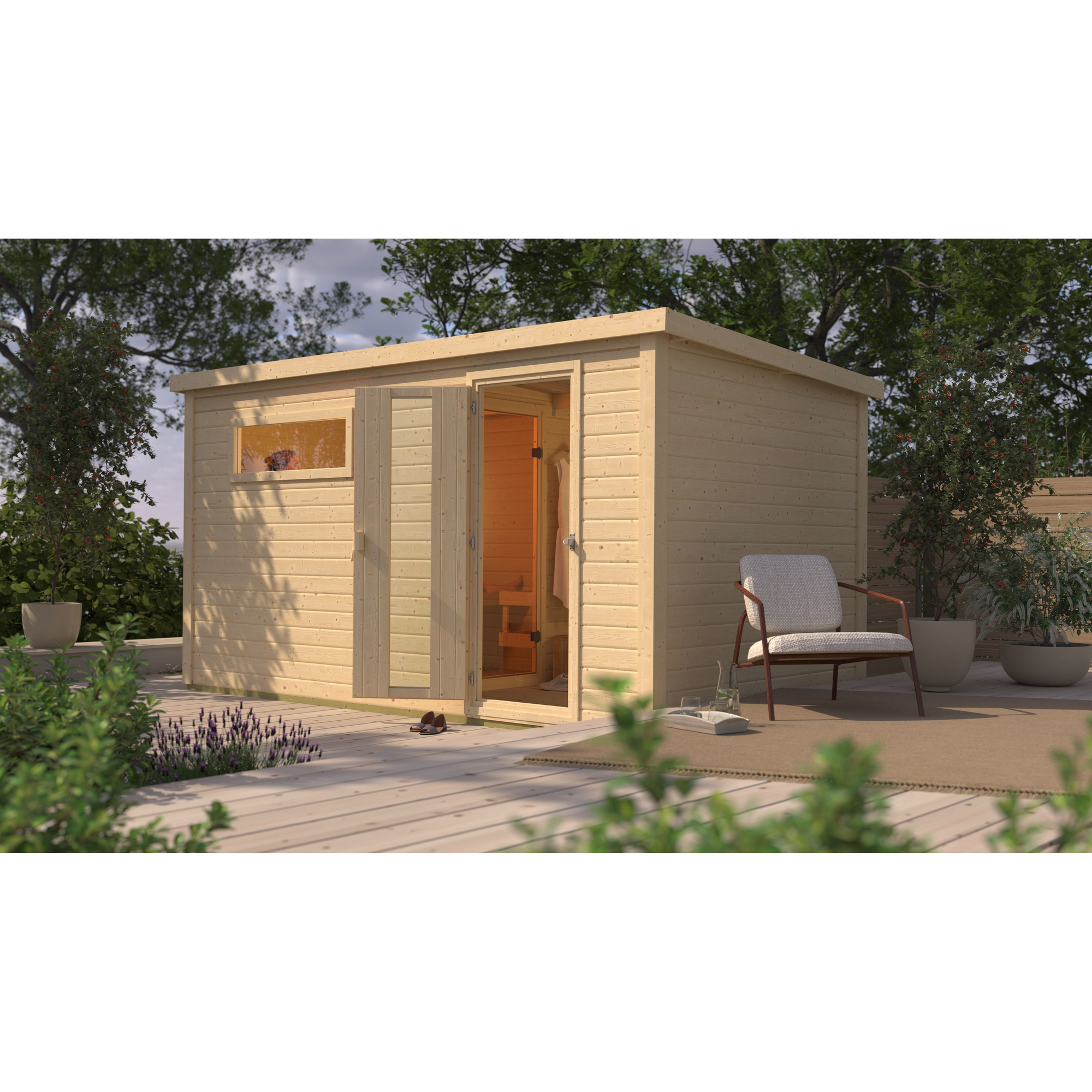 Saunahaus 'Bosco 6' naturbelassen 9 kW Bio-Ofen externe Steuerung 396 x 231 x 217 cm + product picture