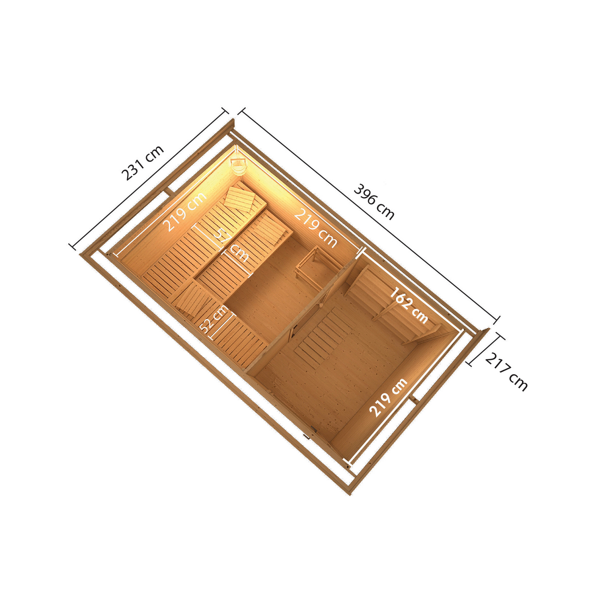 Saunahaus 'Bosco 6' naturbelassen 9 kW Bio-Ofen externe Steuerung 396 x 231 x 217 cm + product picture