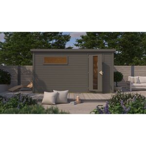 Saunahaus 'Bosco 6' terragrau 9 kW Ofen externe Steuerung 396 x 231 x 217 cm