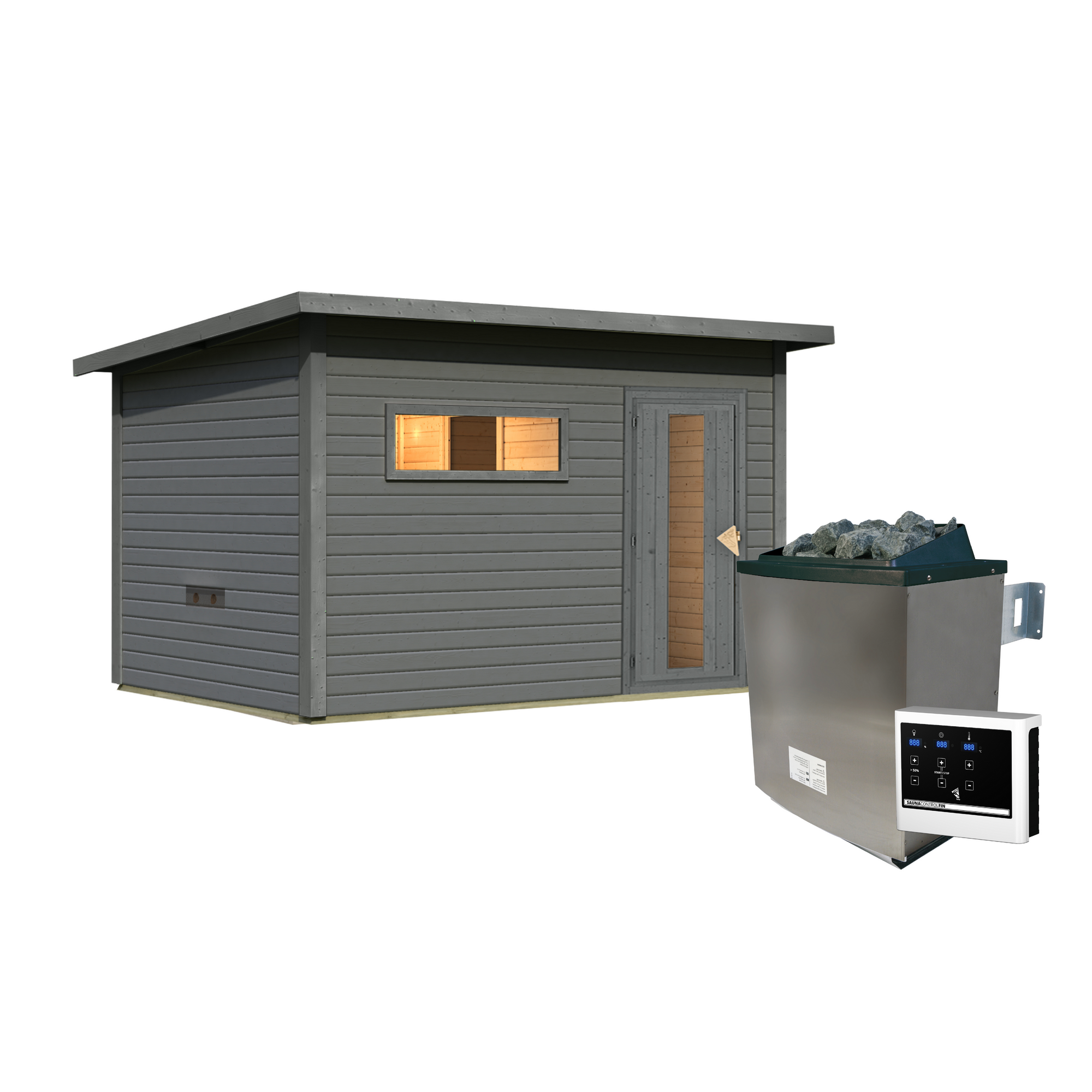 Saunahaus 'Bosco 6' terragrau 9 kW Ofen externe Steuerung 396 x 231 x 217 cm + product picture