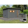 Saunahaus 'Bosco 6' terragrau 9 kW Bio-Ofen externe Steuerung 396 x 231 x 217 cm