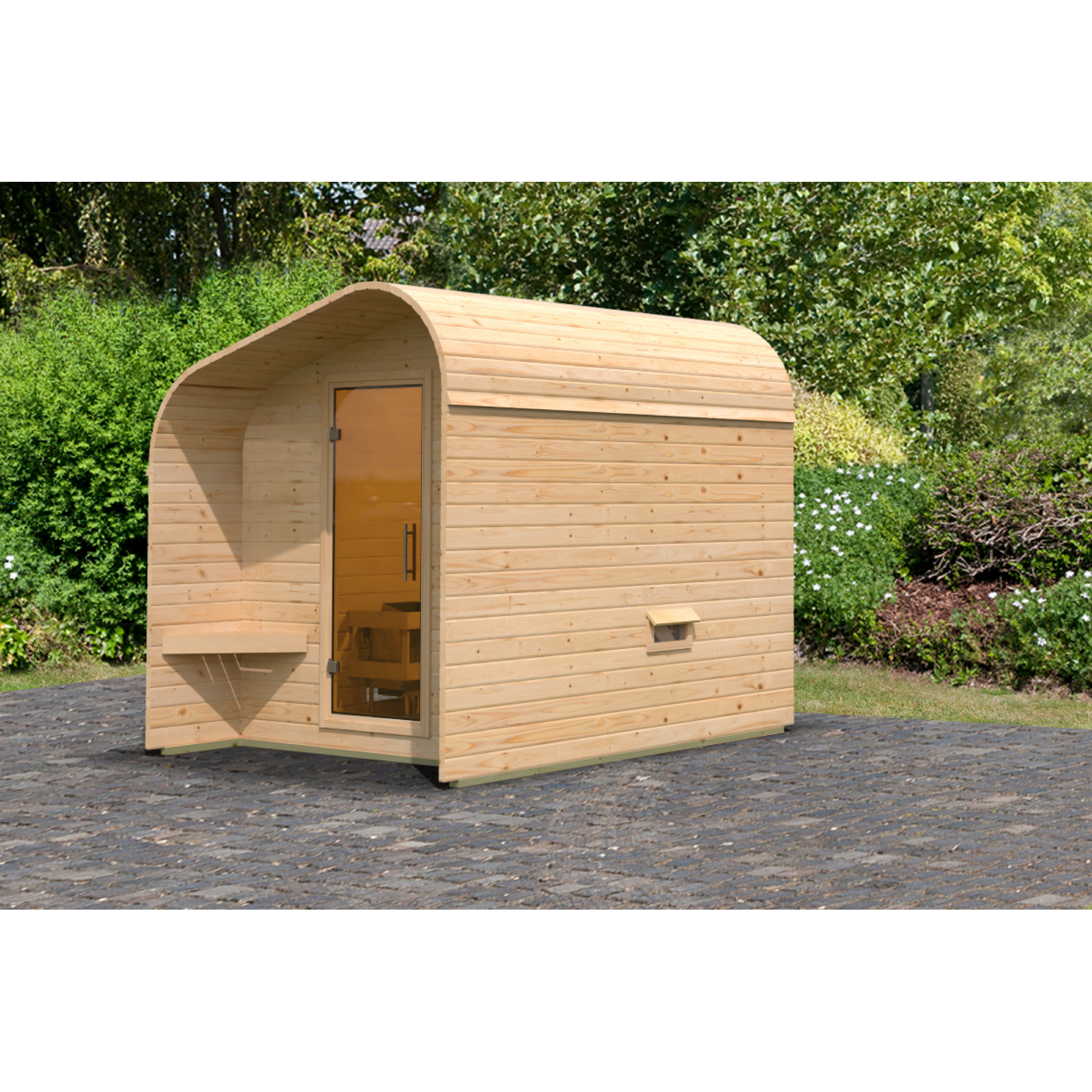 Fasshaus-Sauna 'Santo 2' asymmetrisch naturbelassen 219 x 295 x 244,5 cm + product picture