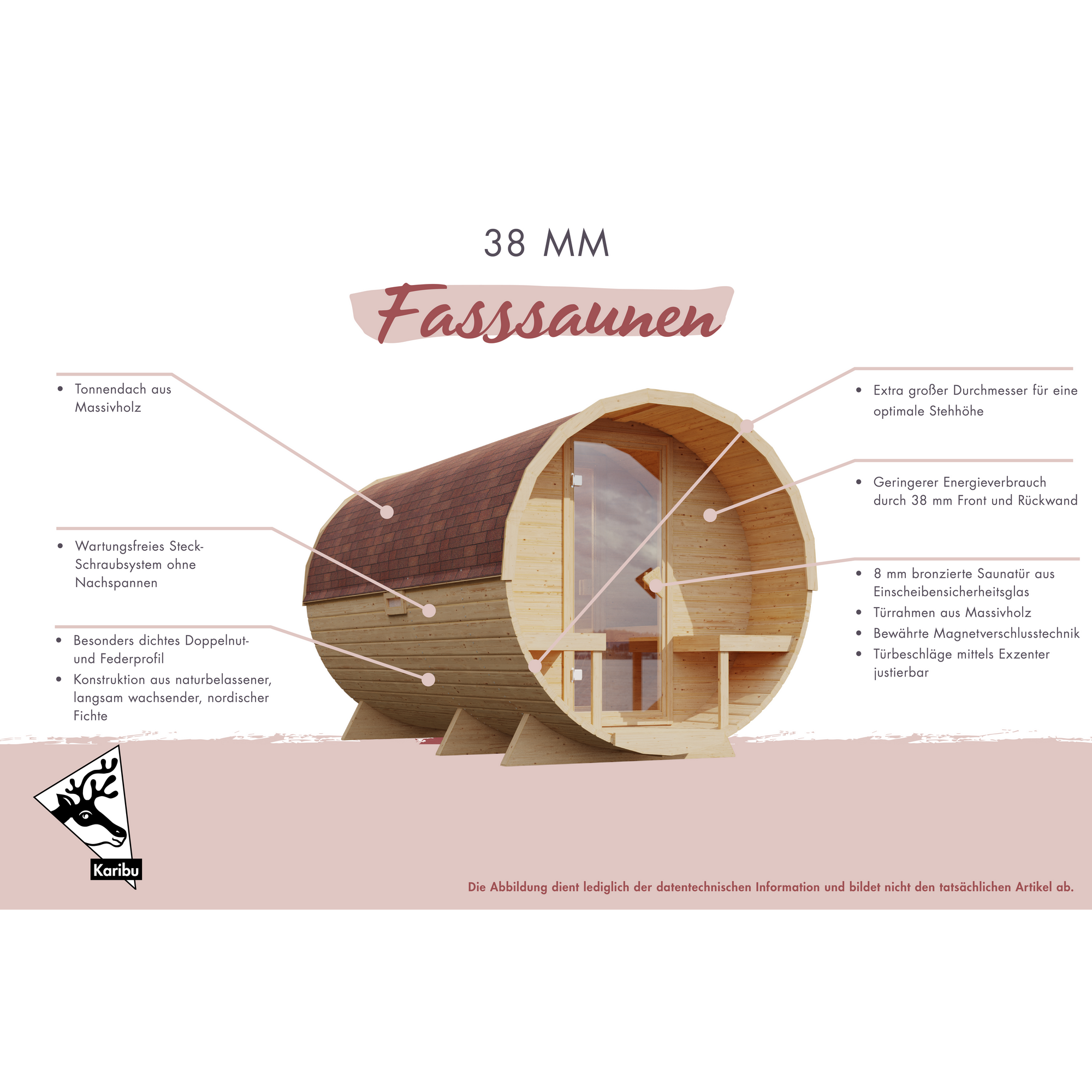 Fasshaus-Sauna 'Santo 2' asymmetrisch SET naturbelassen 9 kW Ofen externe Steuerung 219 x 295 x 244,5 cm + product picture