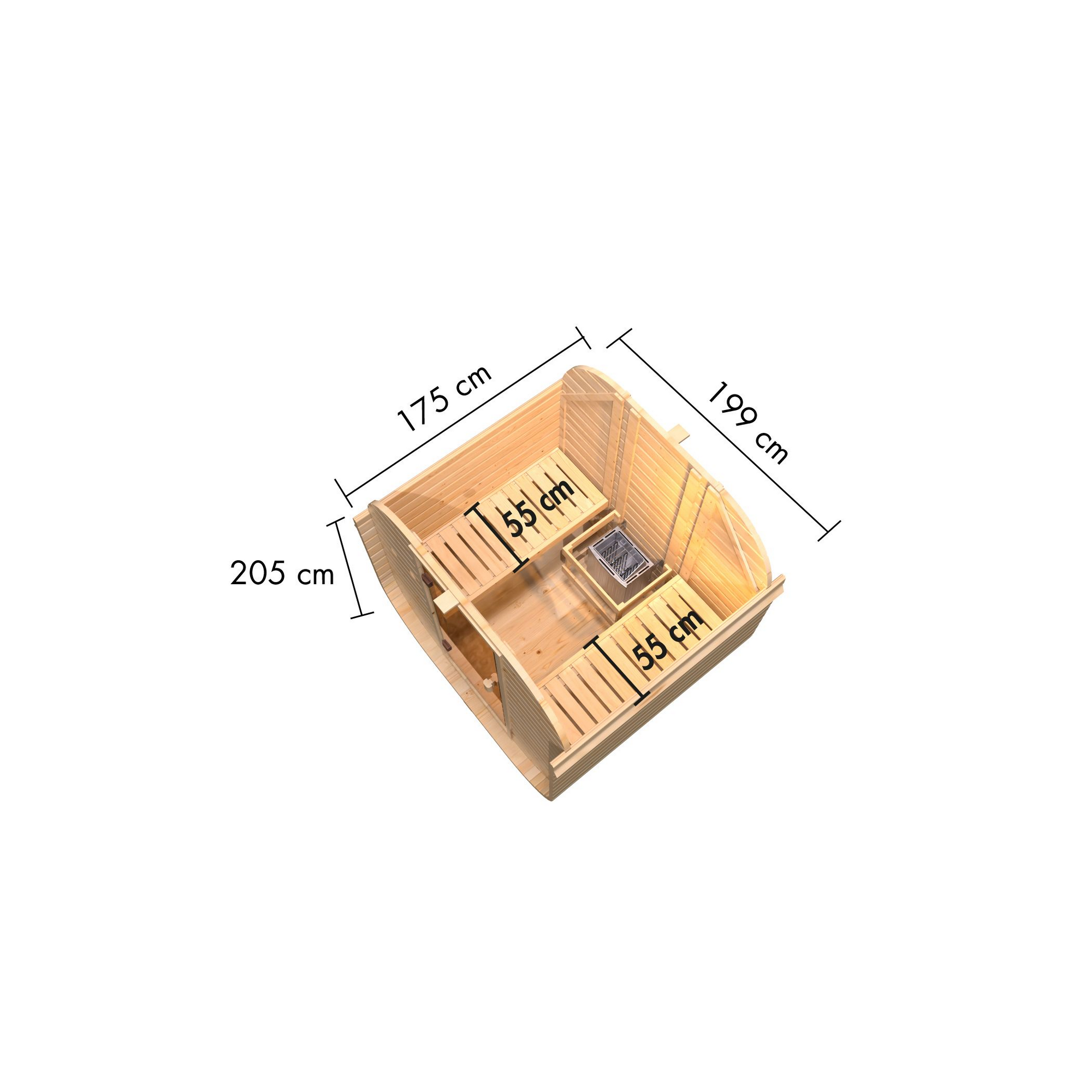 Fasssauna 'Sisco 1' naturbelassen 9 kW Ofen integrierte Steuerung 199 x 175 x 205 cm + product picture