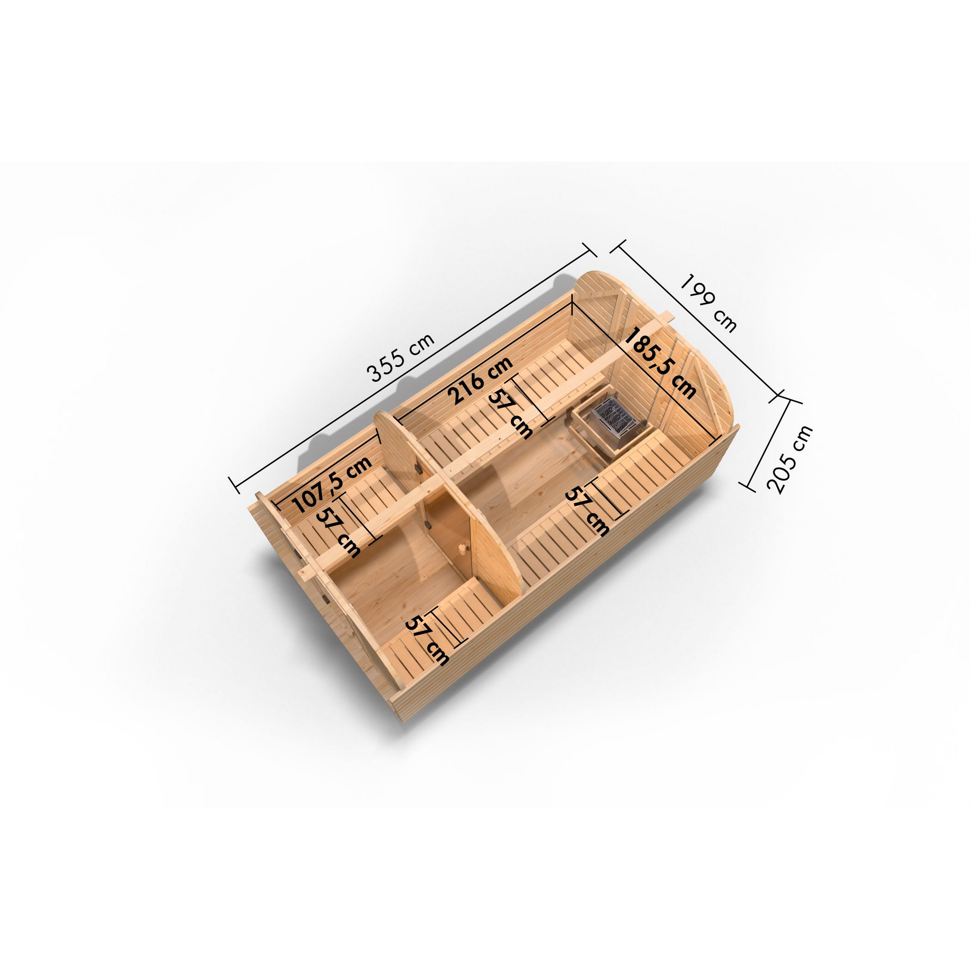 Fasssauna 'Sisco 3' naturbelassen 9 kW Ofen externe Steuerung 199 x 355 x 205 cm + product picture