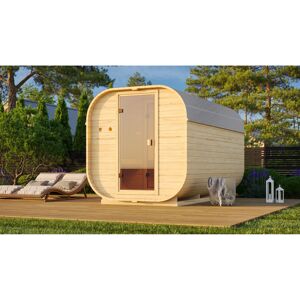 Fasssauna 'Sisco 3' naturbelassen 9 kW Bio-Ofen externe Steuerung 199 x 355 x 205 cm