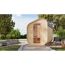 Oval geformte Gartensauna aus Holz