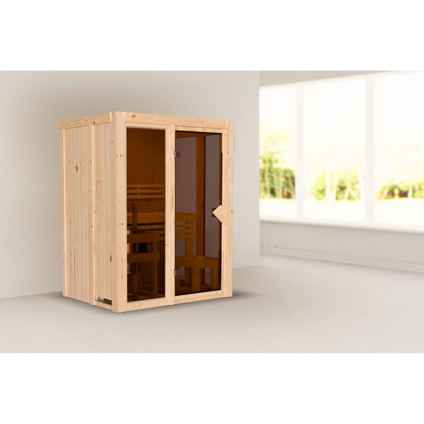 Holzsauna mit Glastür
