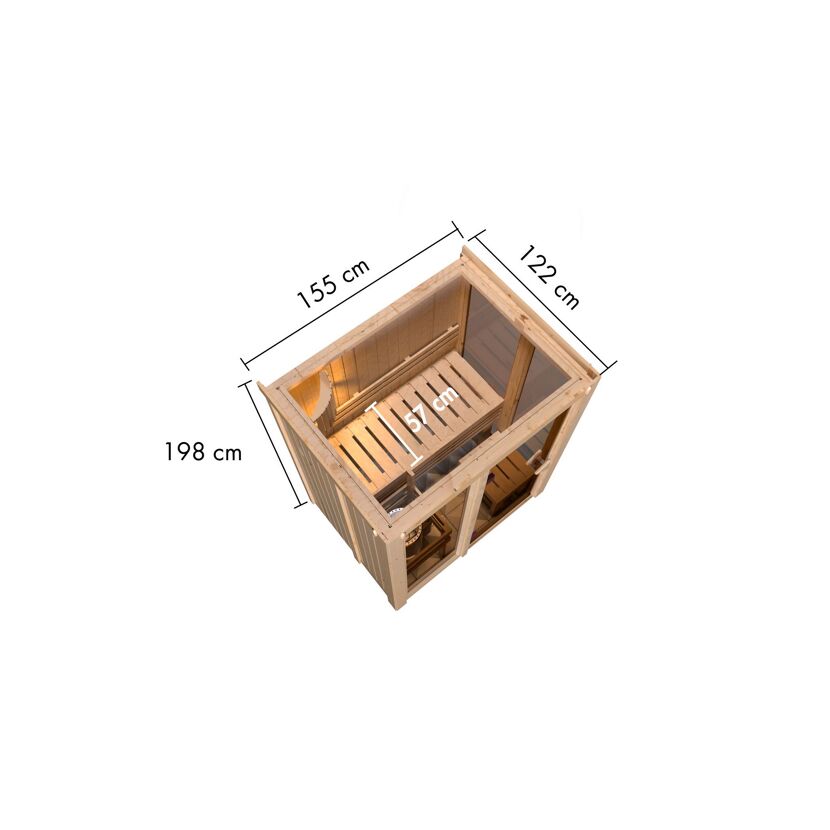 Innenraum einer Sauna mit Maßen