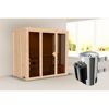 Sauna aus hellem Holz mit Saunaofen
