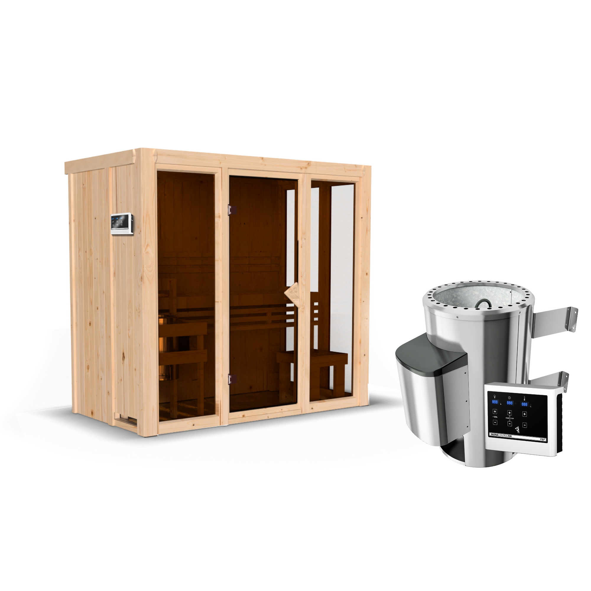 Sauna 'Paco 2' naturbelassen 3,6 kW Ofen externe Steuerung 216 x 122 x 198 cm + product picture