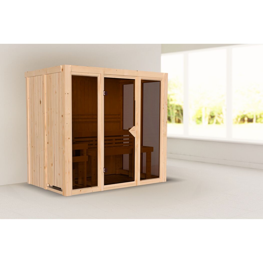 Holzsauna mit Glastür