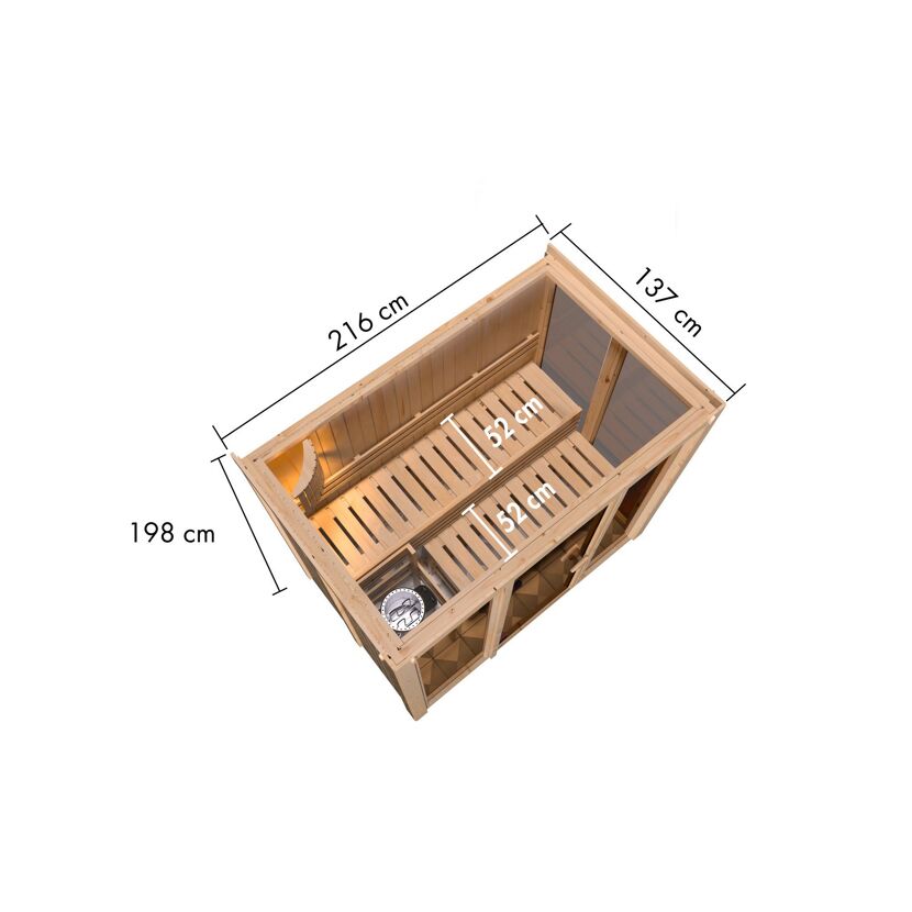 Darstellung einer Sauna mit Maßen