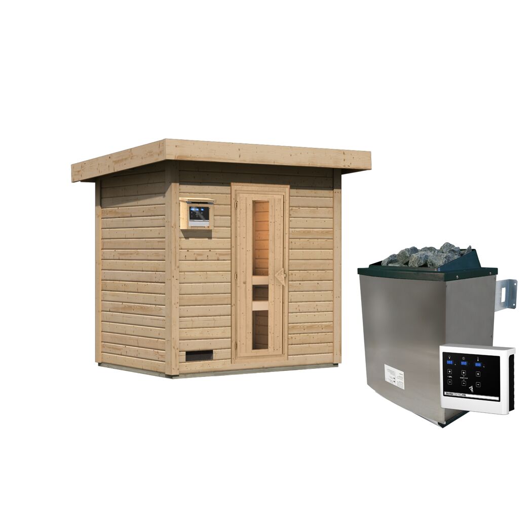 Saunahaus 'Bosco 1' naturbelassen 9 kW Ofen externe Steuerung 196 x 146 x 228 cm