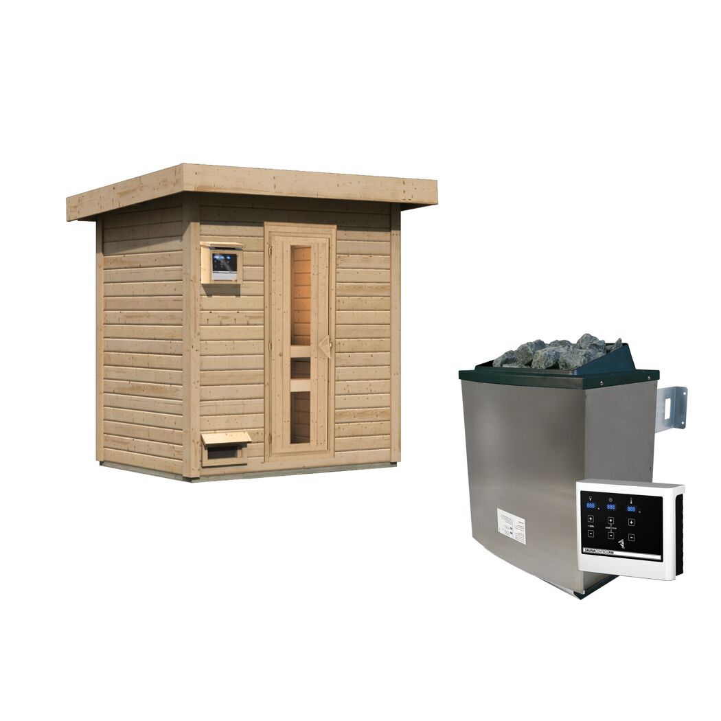 Außen-Sauna aus Holz mit Saunaofen