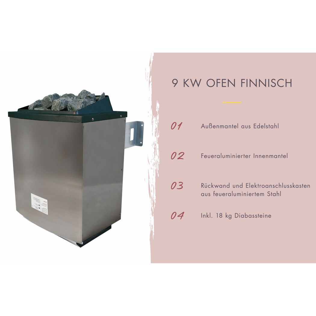 Finnischer Saunaofen aus Edelstahl mit Steinen